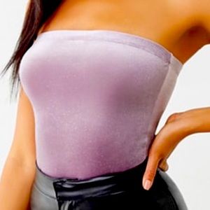 NWT Forever 21 Plus Velvet Strapless Bodysuit Lavender Silver Sparkle Y2K Spring